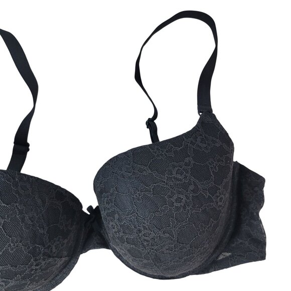 Victoria's Secret Underwire Demi Bra Black 38D Lace Overlay Light Padding Adj - Picture 2 of 10